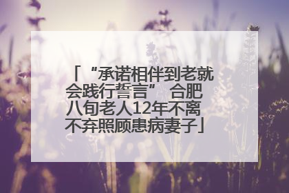 “承诺相伴到老就会践行誓言” 合肥八旬老人12年不离不弃照顾患病妻子